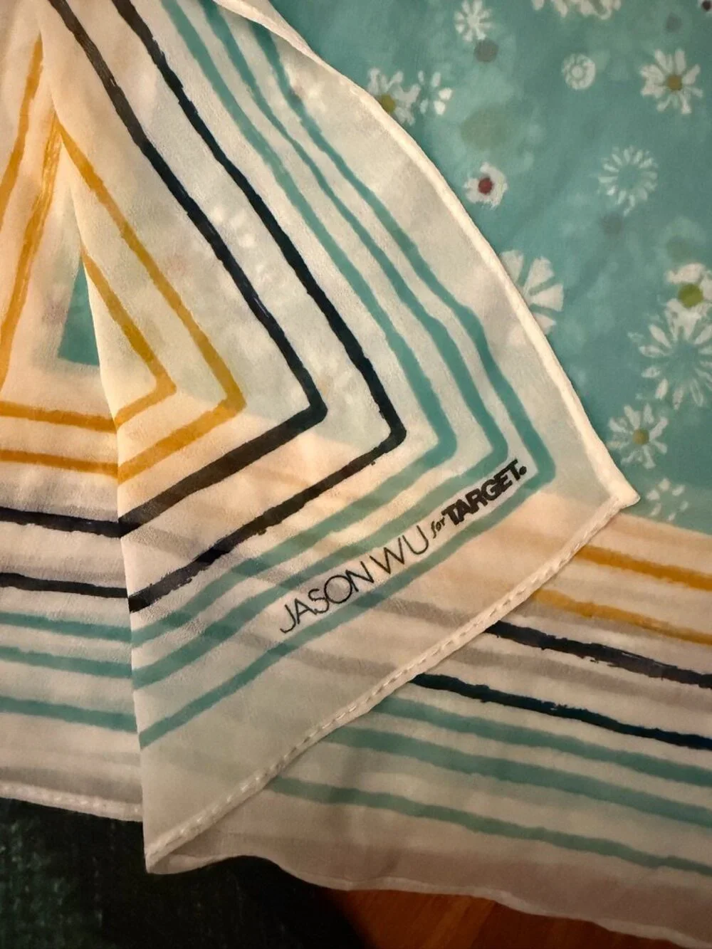 Jason Wu for Target Floral Scarf Aqua Blue Striped Lightweight Square Scarf